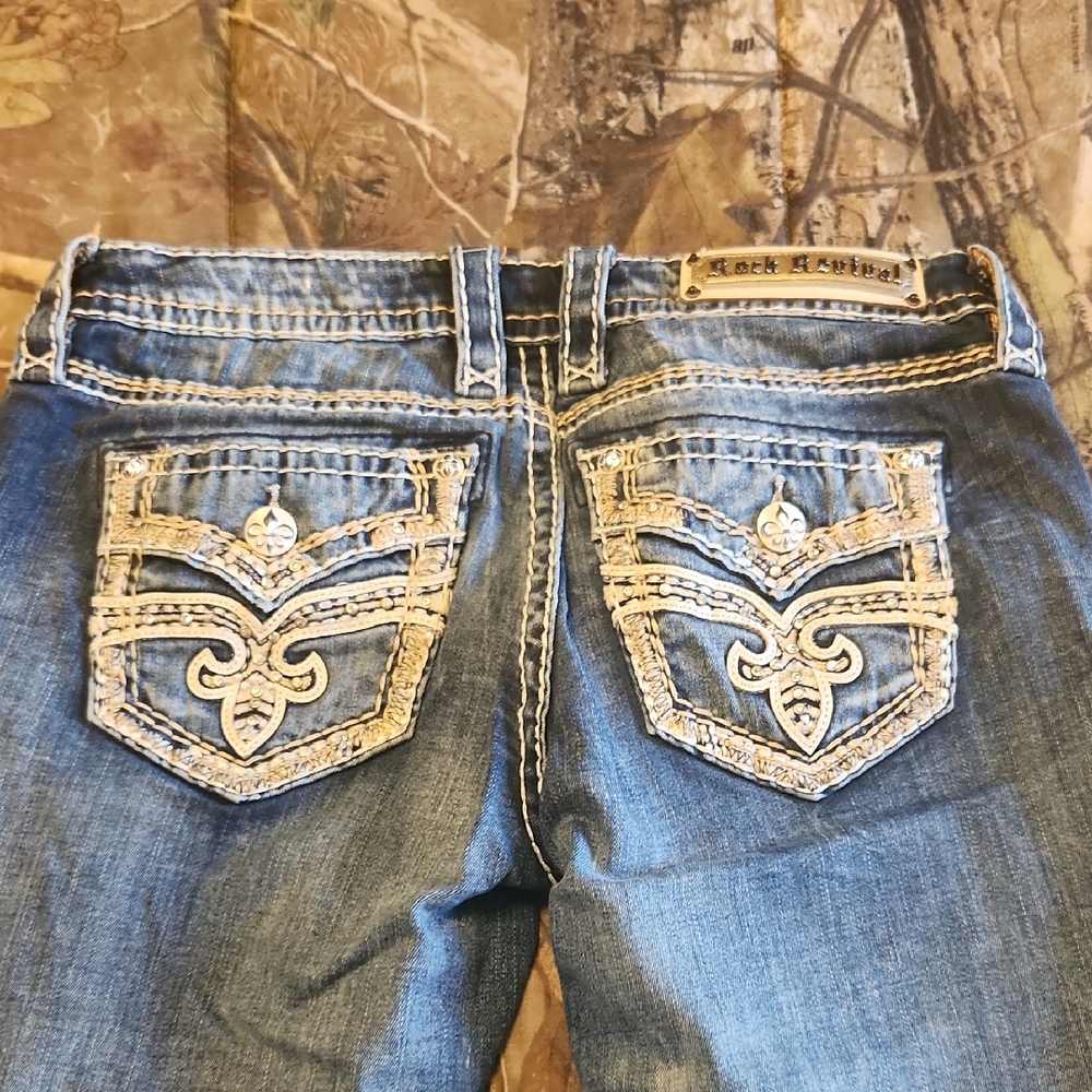 Rock Revival Blue Jeans with Embroidered Pockets